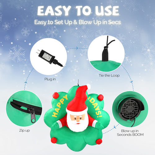 4ft Window Santa Claus Wreath, 5 LED Lights, Bundle Pocket Christmas