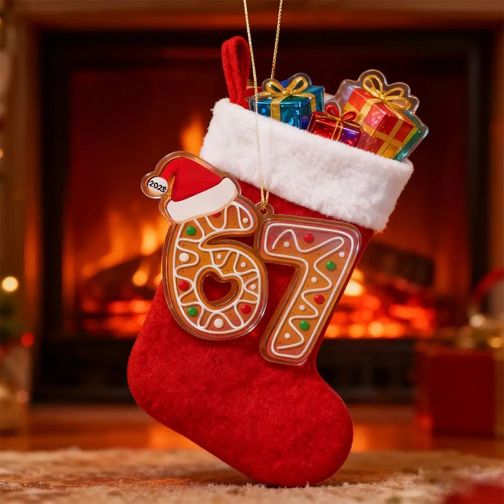 2025 Funny 67 Meme Gingerbread Christmas Ornament Acrylic Keepsake Gift For Grandchildren & TeensTrend Holiday Tree Decoration