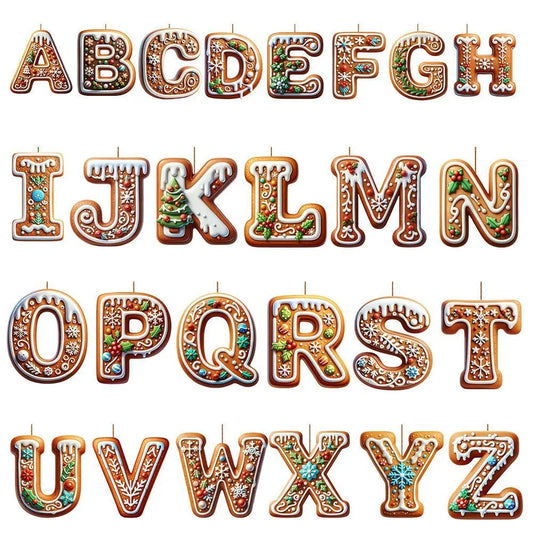26 Letters Christmas Tree Decoration Gingerbread Alphabet Ornaments Flat 2D Acrylic A To Z Ornament Letters Decoration