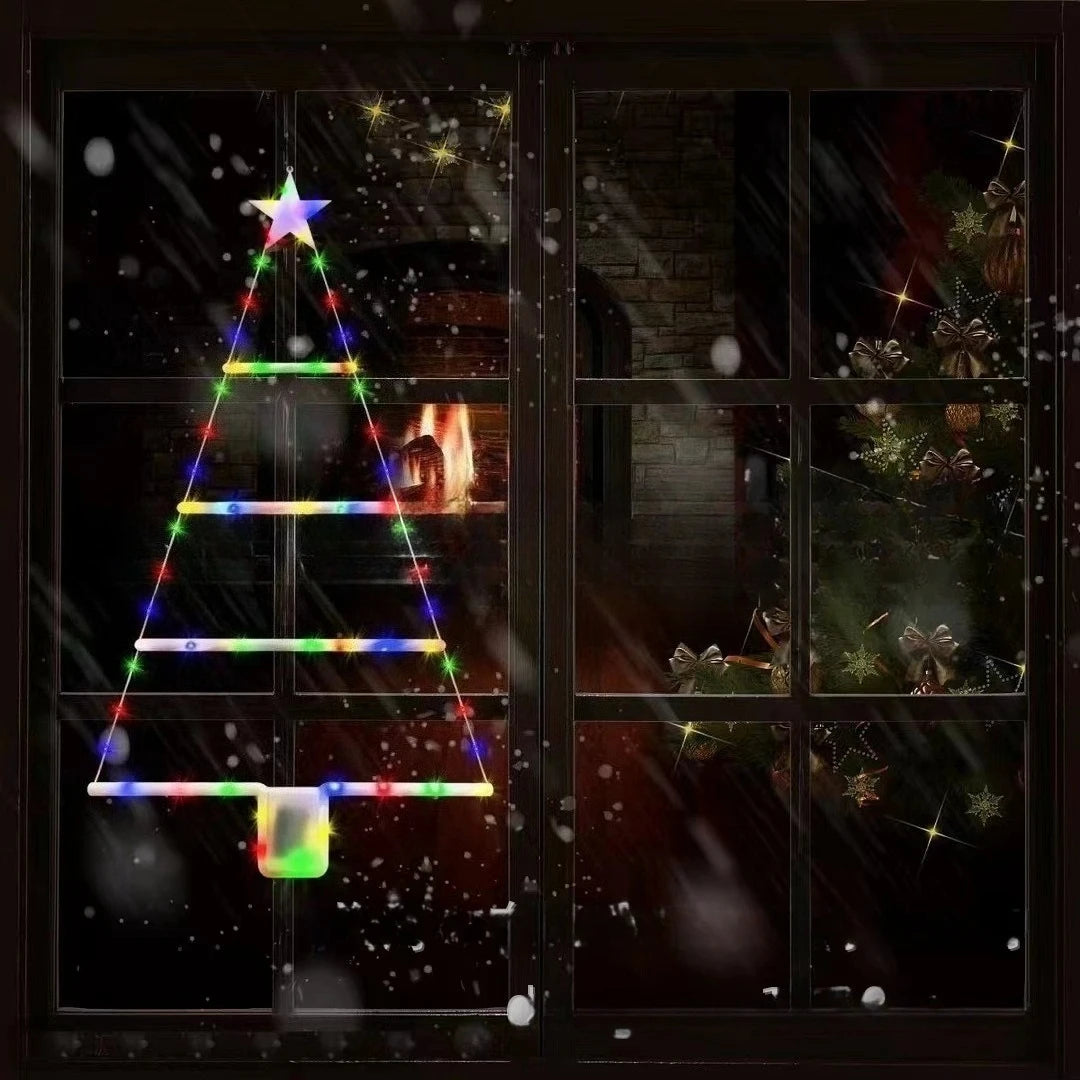 New Christmas Tree Lights Holiday Decorations Atmosphere Lamp Waterproof Leather Thread Colorful Light String Triangle Ladder