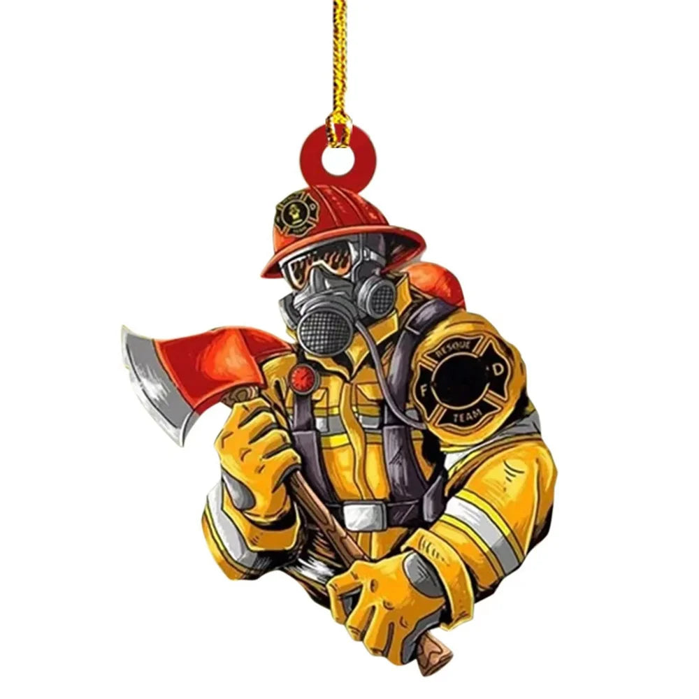 Christmas Tree Ornament Fire-themed Home Decoration Acrylic Keychain Personalized Firefighter Pendant For Gift For Firefighters