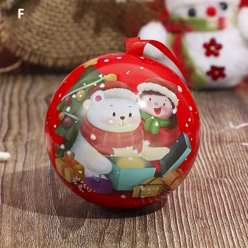1pcs Christmas Ball Candy Box Christmas Tree Pendant Tinplate Children Spherical Gift Iron Box New Year Decoration Xmas