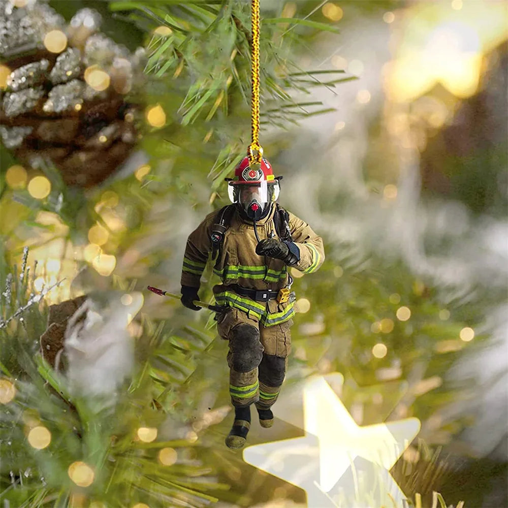 Christmas Tree Ornament Fire-themed Home Decoration Acrylic Keychain Personalized Firefighter Pendant For Gift For Firefighters