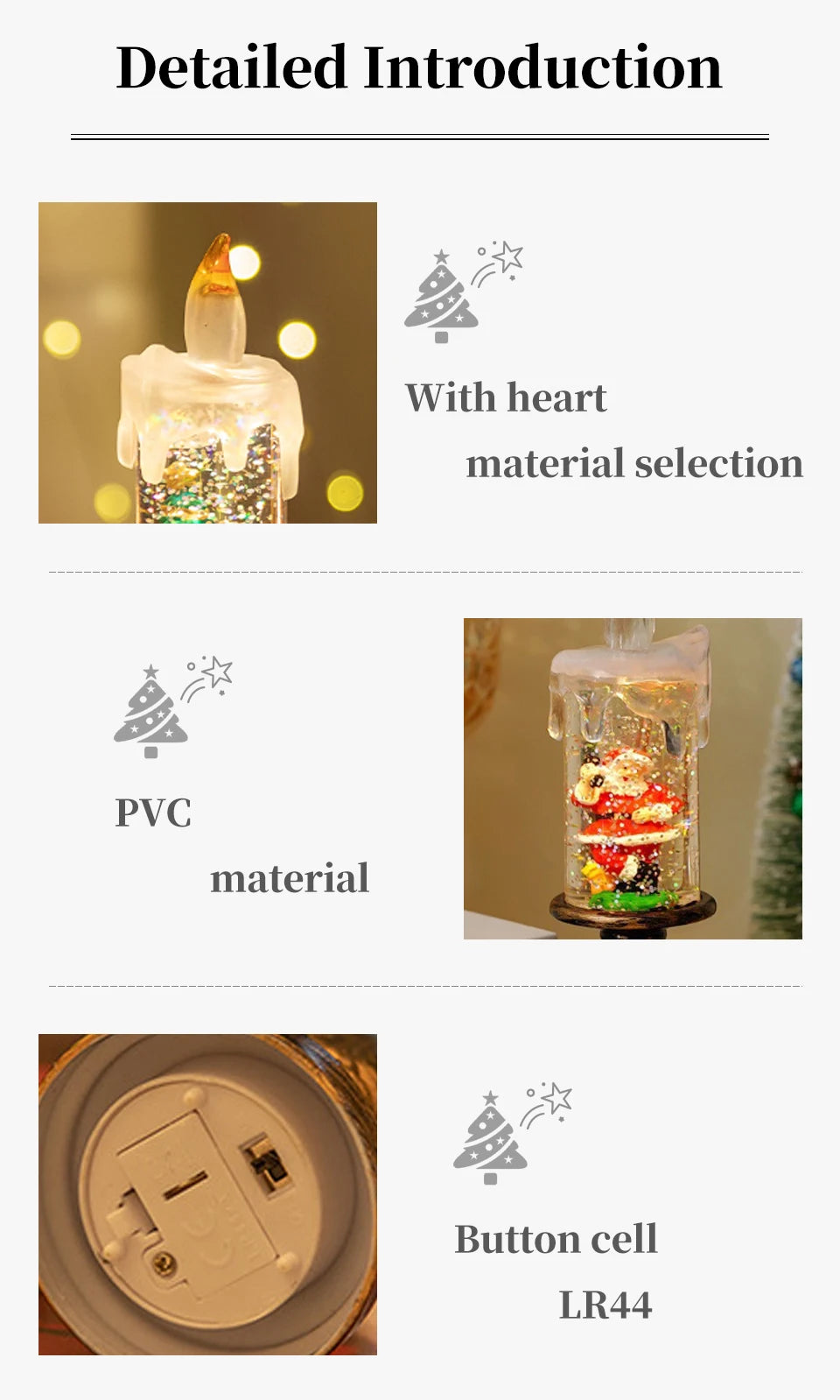 LED Christmas Tree Night Lights Christmas Candles Crystal Lights Christmas Gifts for Family and Friends Creative Gifts