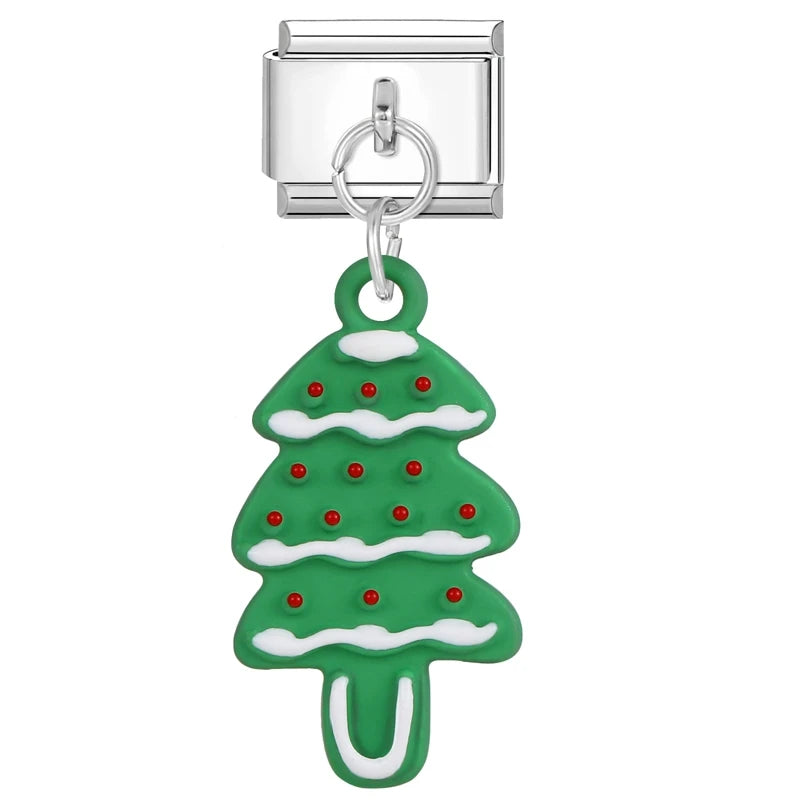 2024 Christmas Tree Santa Claus Socks Snowman Italian Charm Link Stainless Steel Fit 9mm Italian Chain Bracelet DIY Xmas Gift