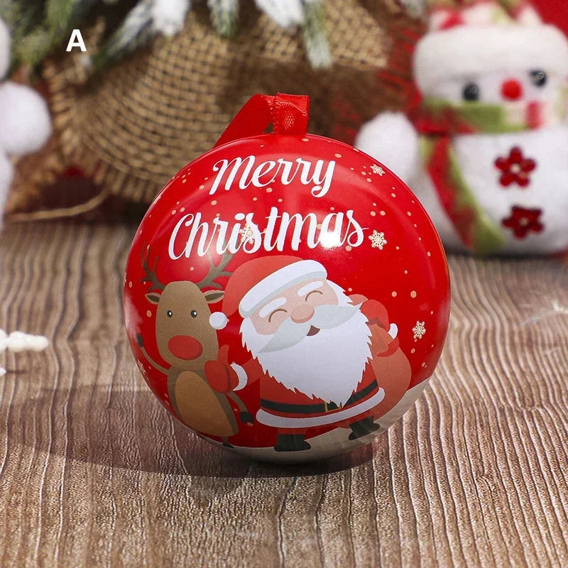 1pcs Christmas Ball Candy Box Christmas Tree Pendant Tinplate Children Spherical Gift Iron Box New Year Decoration Xmas