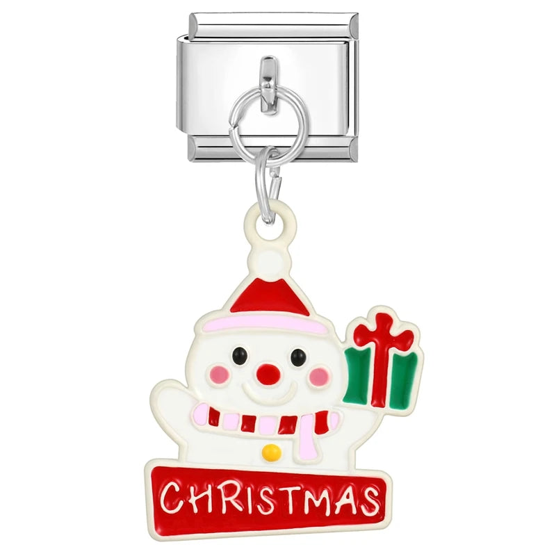 2024 Christmas Tree Santa Claus Socks Snowman Italian Charm Link Stainless Steel Fit 9mm Italian Chain Bracelet DIY Xmas Gift