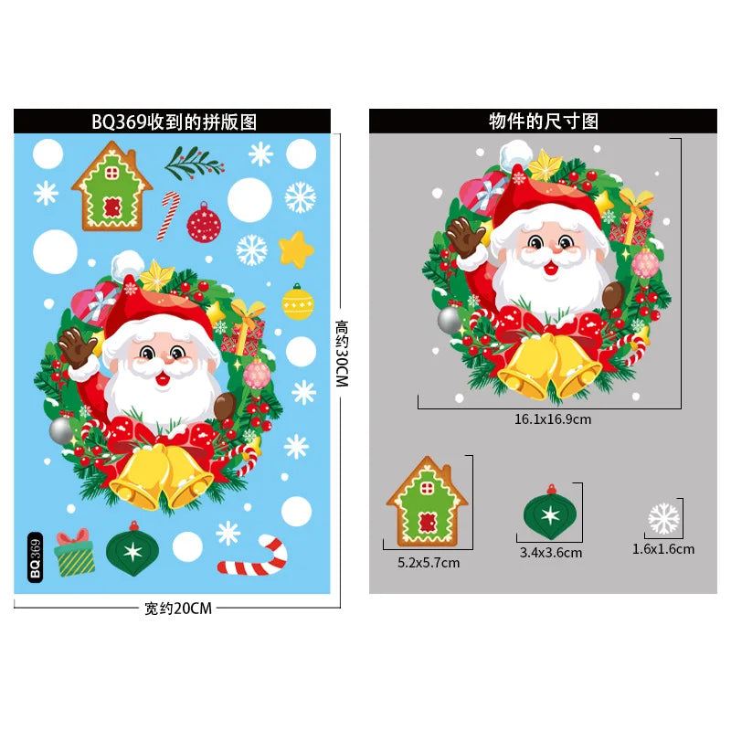 Christmas Window Stickers Merry Christmas Decorations for Home 2024 Christmas Wall Sticker Kids Room New Year Decoration 2025