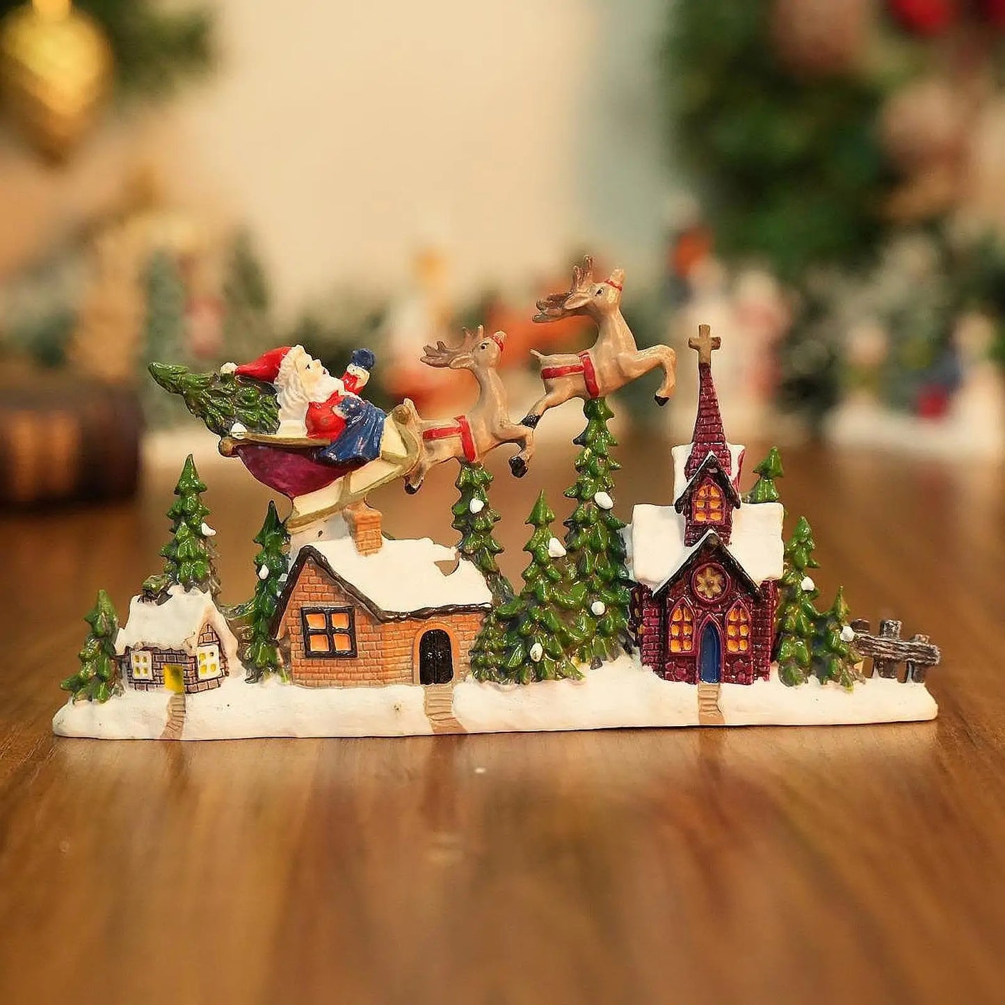 Christmas Village House Figurine Christmas Decoration for Cabinet Shelf Desk Desktop Ornament Christmas Gift Holiday Shelf