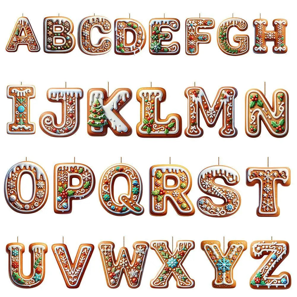 26 Letters Christmas Tree Decoration Gingerbread Alphabet Ornaments Flat 2D Acrylic A To Z Ornament Letters Decoration