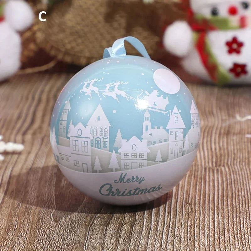 1pcs Christmas Ball Candy Box Christmas Tree Pendant Tinplate Children Spherical Gift Iron Box New Year Decoration Xmas
