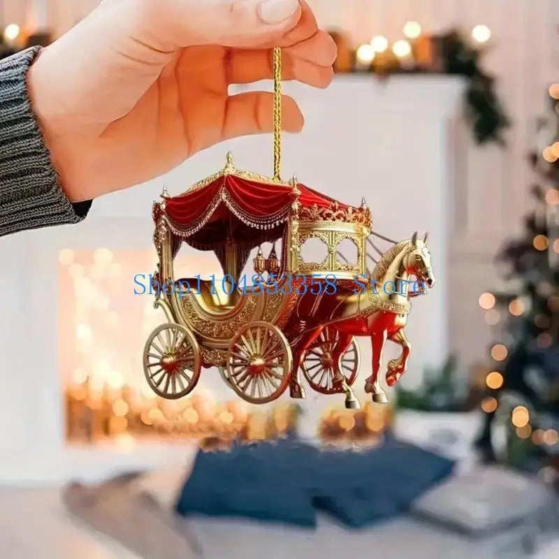 Upgrades Acrylic Horse Carriage Christmas Tree Decorations Winter Themed Hanging Ornaments For Homes Holiday Display