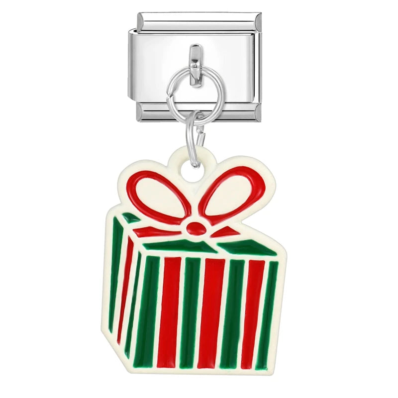 2024 Christmas Tree Santa Claus Socks Snowman Italian Charm Link Stainless Steel Fit 9mm Italian Chain Bracelet DIY Xmas Gift