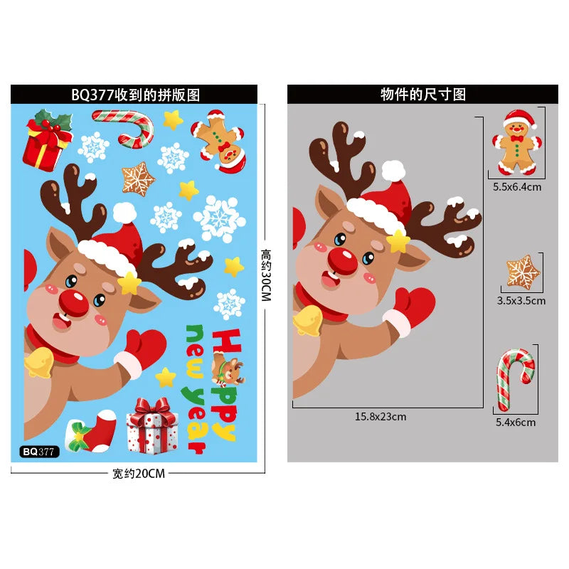 Christmas Window Stickers Merry Christmas Decorations for Home 2024 Christmas Wall Sticker Kids Room New Year Decoration 2025