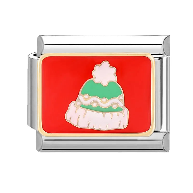 2024 Christmas Tree Santa Claus Socks Snowman Italian Charm Link Stainless Steel Fit 9mm Italian Chain Bracelet DIY Xmas Gift