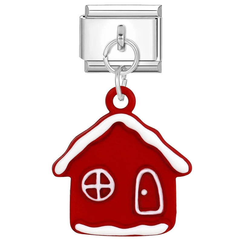 2024 Christmas Tree Santa Claus Socks Snowman Italian Charm Link Stainless Steel Fit 9mm Italian Chain Bracelet DIY Xmas Gift