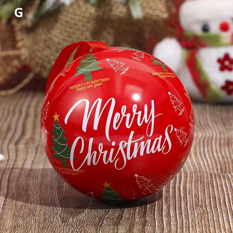 1pcs Christmas Ball Candy Box Christmas Tree Pendant Tinplate Children Spherical Gift Iron Box New Year Decoration Xmas