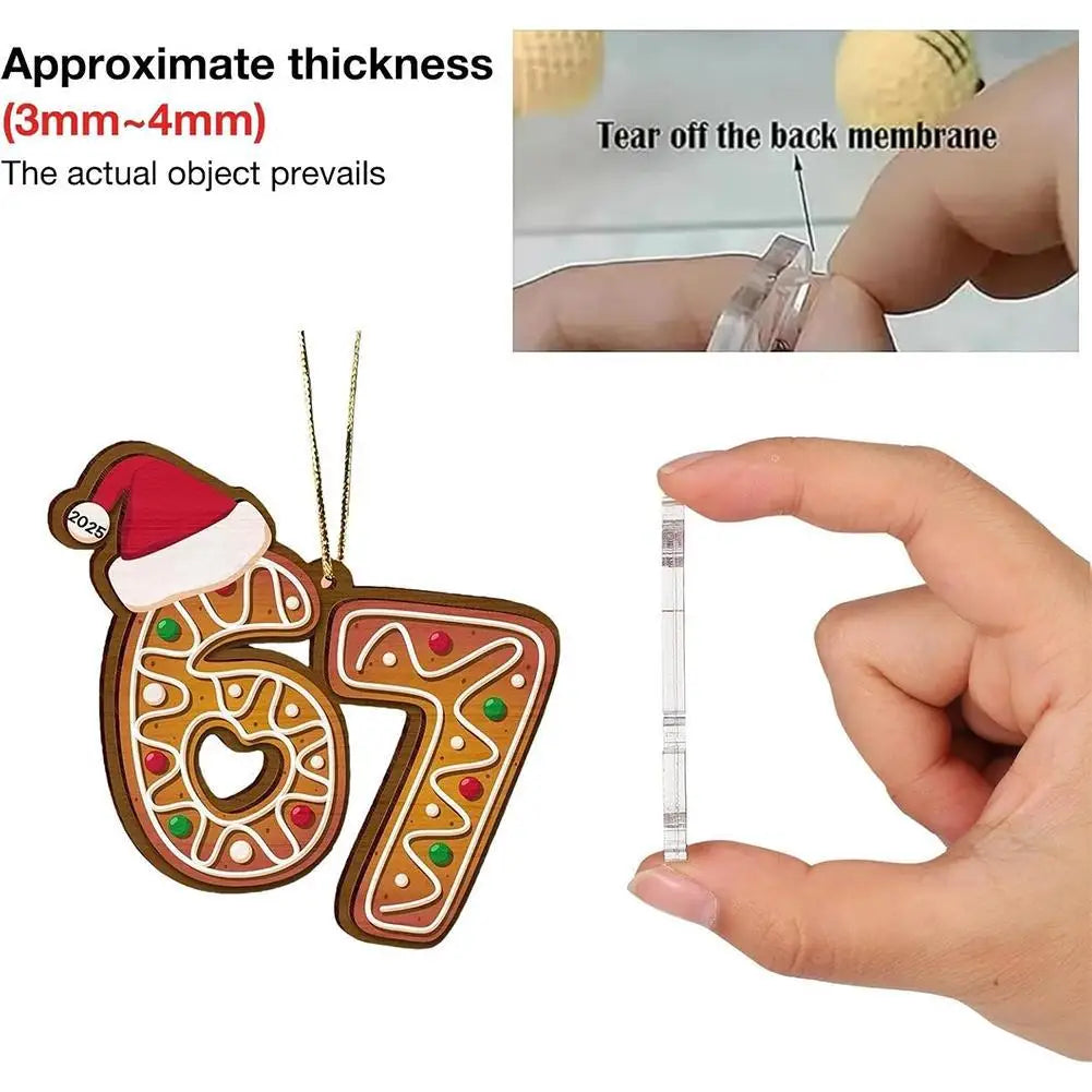 2025 Funny 67 Meme Gingerbread Christmas Ornament Acrylic Keepsake Gift For Grandchildren & TeensTrend Holiday Tree Decoration