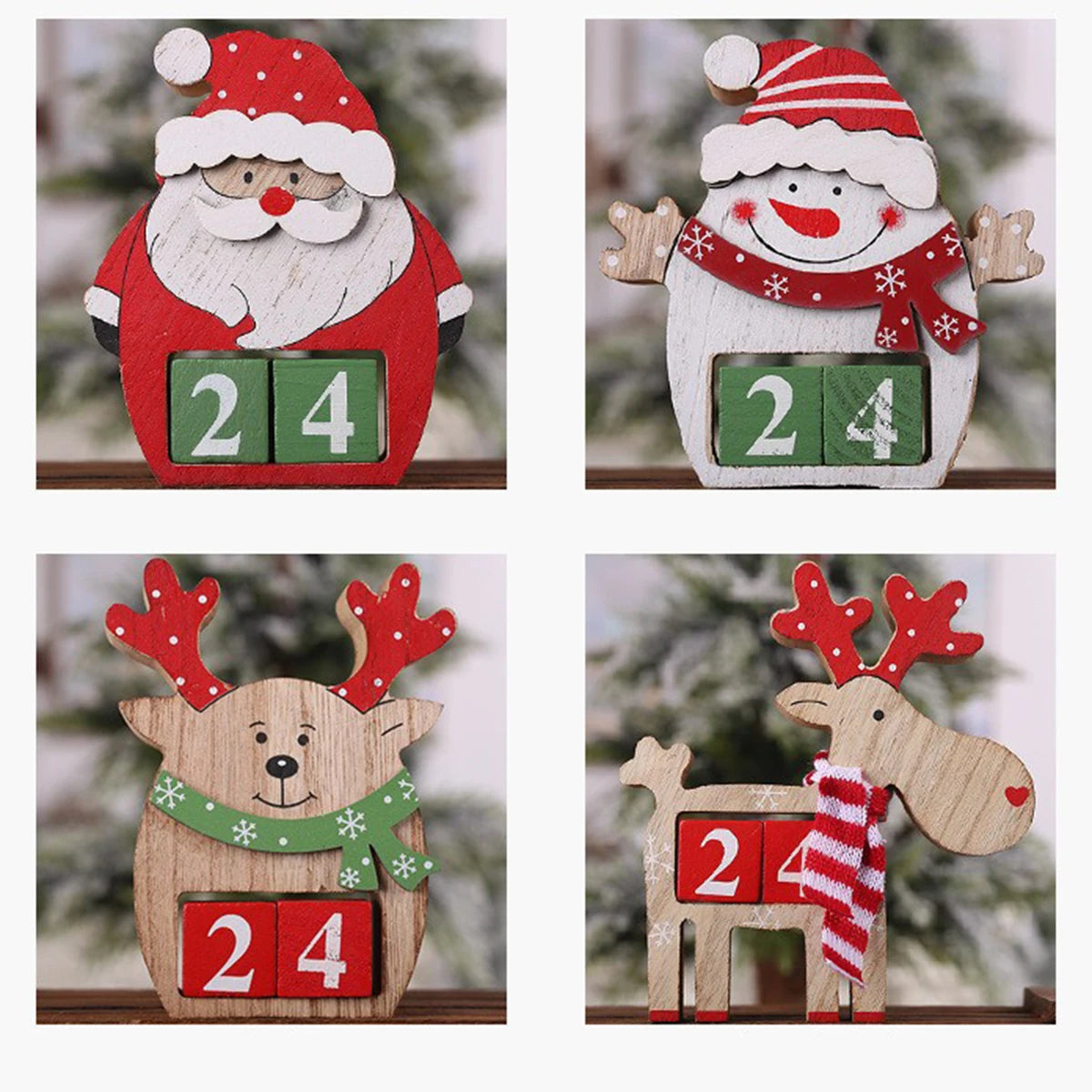 Christmas Countdown Wooden Calendar Blocks Santa Snowman Reindeer Holiday Desk Decor Festive Wooden Tabletop Ornament for Home