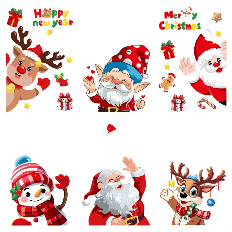 Christmas Window Stickers Merry Christmas Decorations for Home 2024 Christmas Wall Sticker Kids Room New Year Decoration 2025