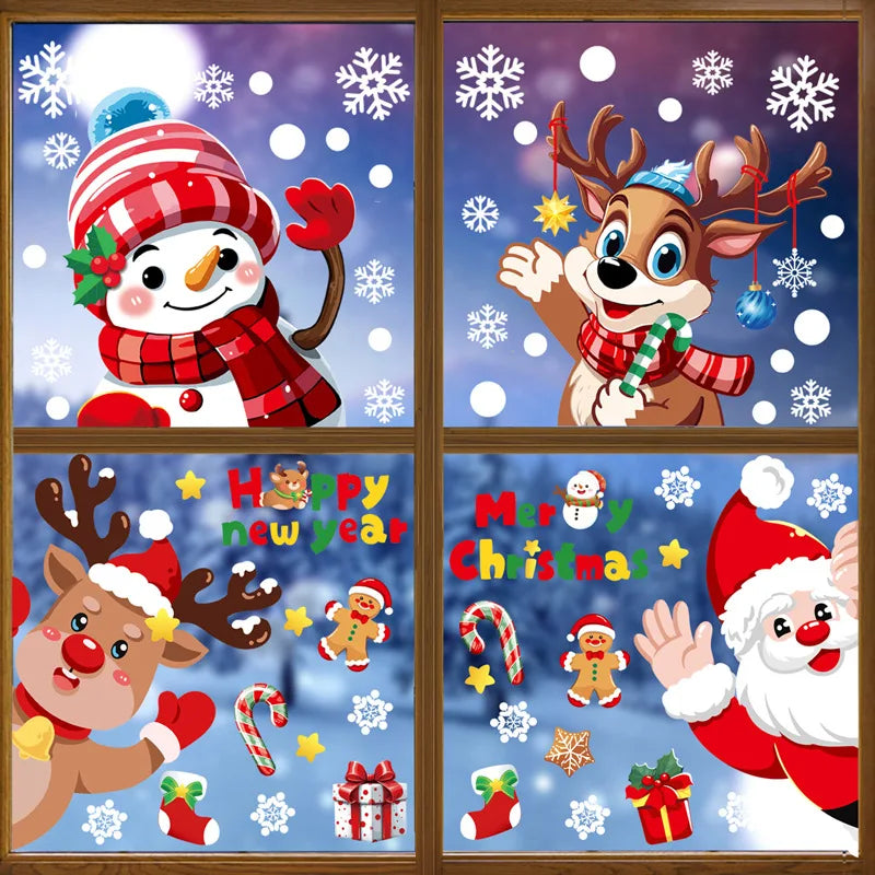Christmas Window Stickers Merry Christmas Decorations for Home 2024 Christmas Wall Sticker Kids Room New Year Decoration 2025
