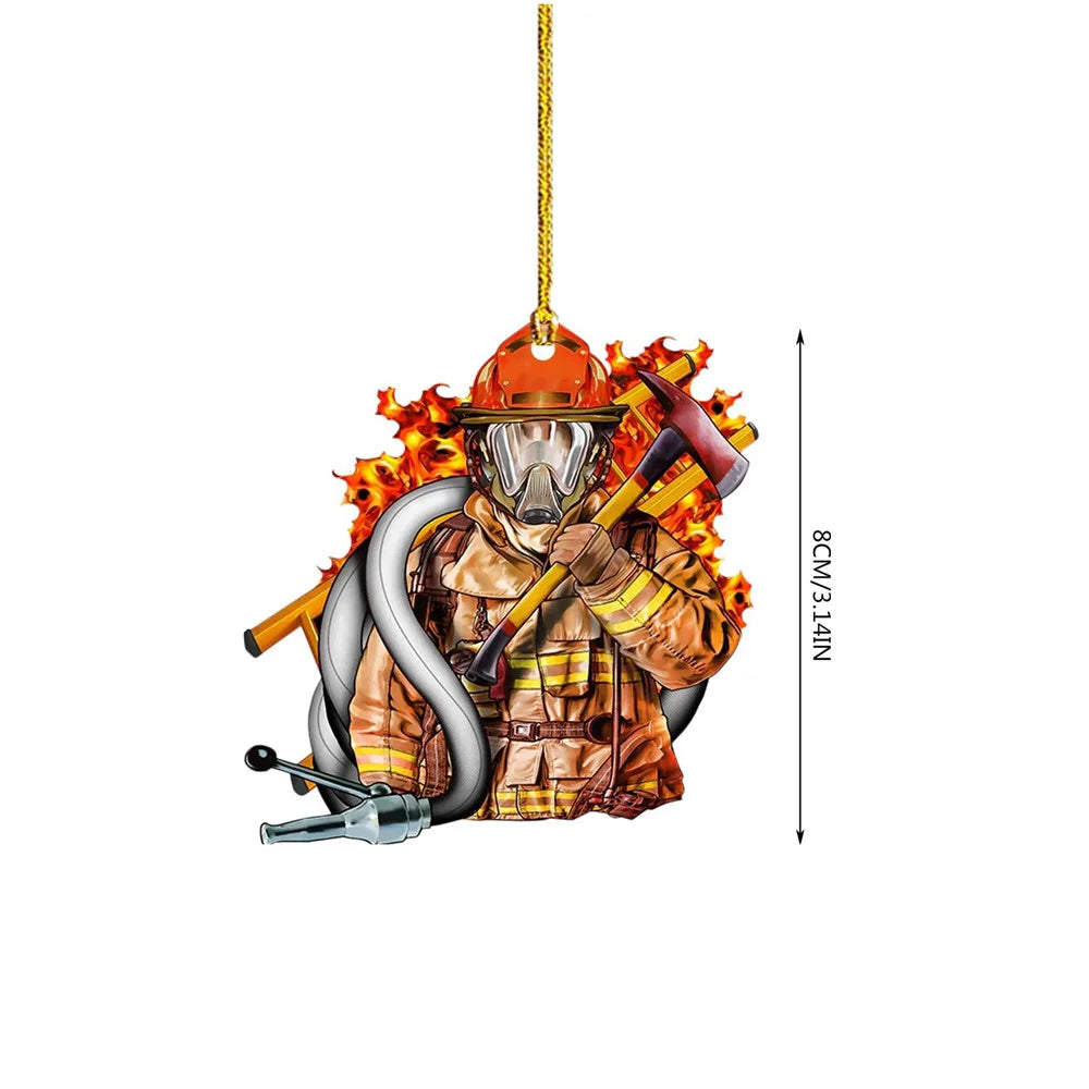Christmas Tree Ornament Fire-themed Home Decoration Acrylic Keychain Personalized Firefighter Pendant For Gift For Firefighters
