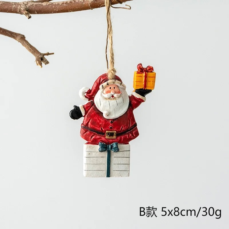 Christmas Resin Tree Decorations Santa Snowman Angel Pendant Ornament DIY Kids Toys Noel Navidad Kerst 2023
