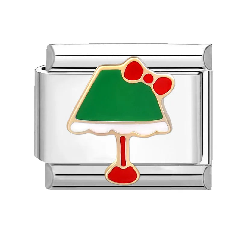 2024 Christmas Tree Santa Claus Socks Snowman Italian Charm Link Stainless Steel Fit 9mm Italian Chain Bracelet DIY Xmas Gift