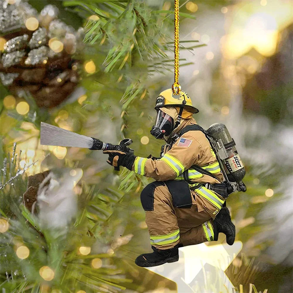 Christmas Tree Ornament Fire-themed Home Decoration Acrylic Keychain Personalized Firefighter Pendant For Gift For Firefighters