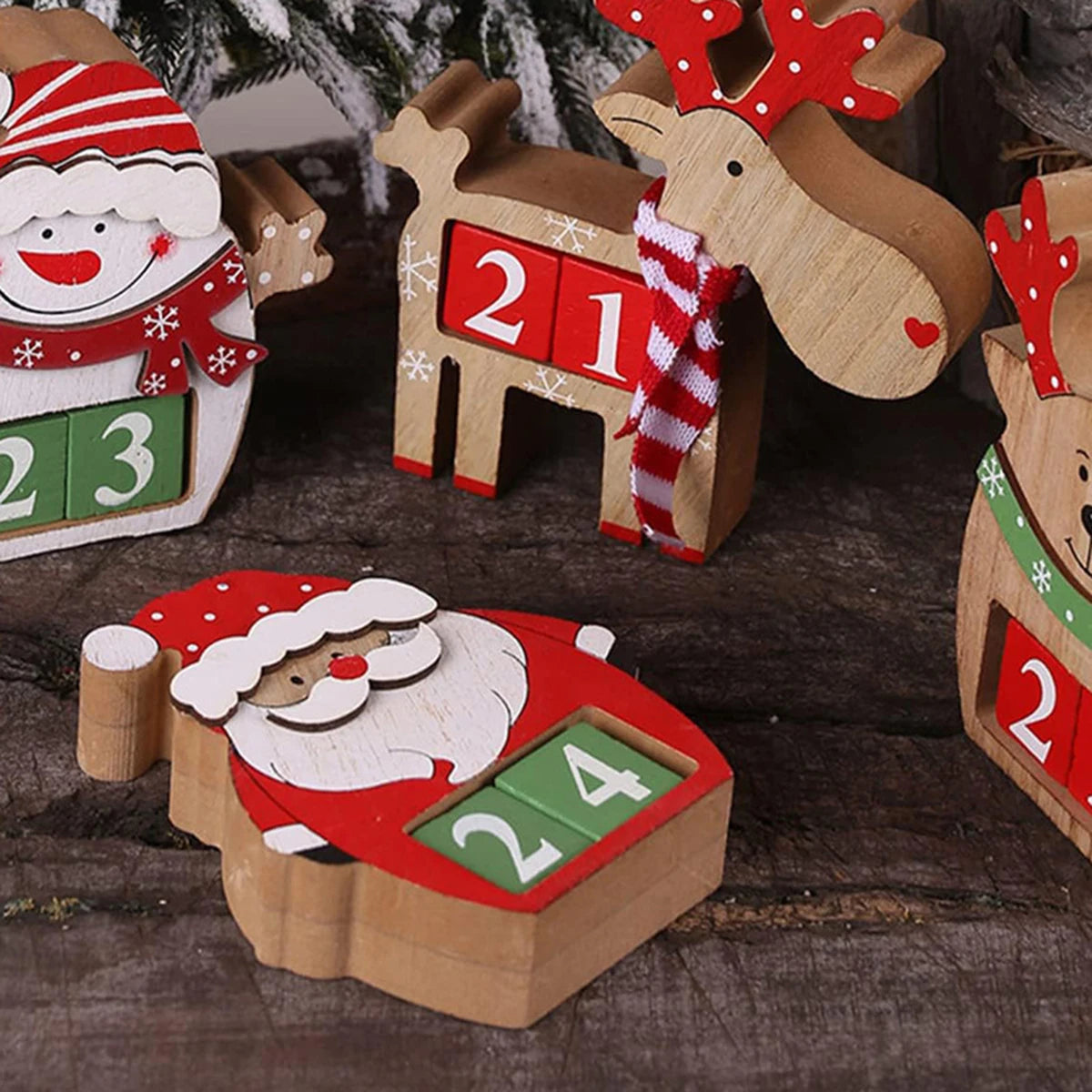 Christmas Countdown Wooden Calendar Blocks Santa Snowman Reindeer Holiday Desk Decor Festive Wooden Tabletop Ornament for Home