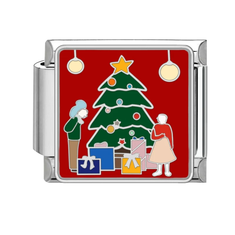 2024 Christmas Tree Santa Claus Socks Snowman Italian Charm Link Stainless Steel Fit 9mm Italian Chain Bracelet DIY Xmas Gift