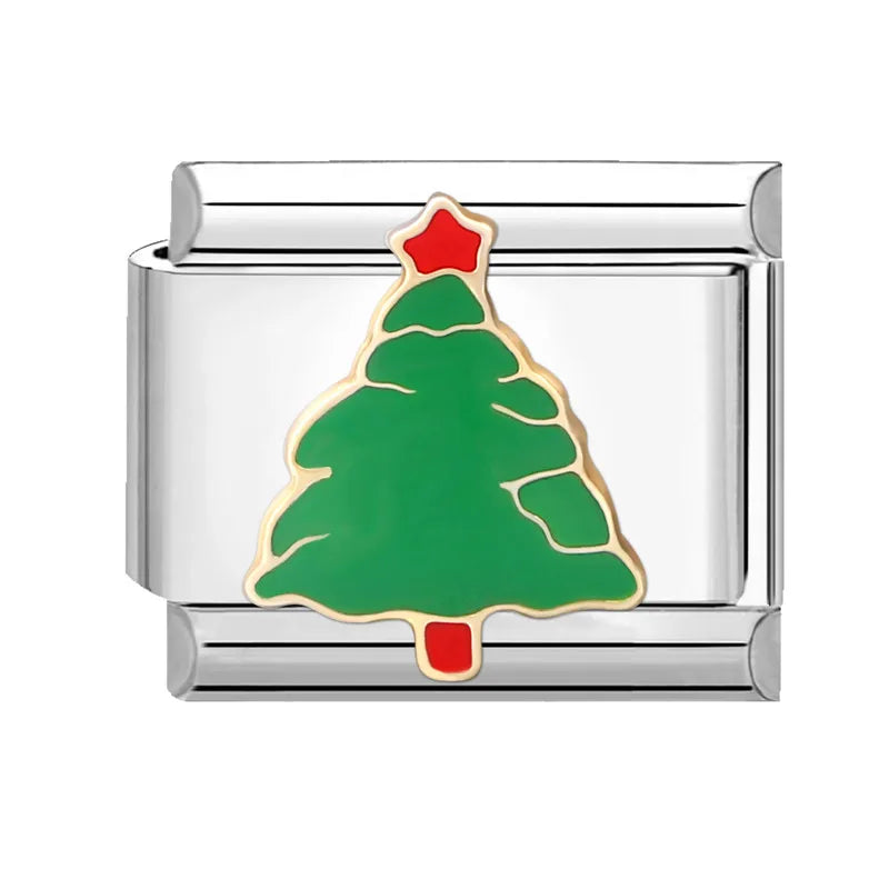 2024 Christmas Tree Santa Claus Socks Snowman Italian Charm Link Stainless Steel Fit 9mm Italian Chain Bracelet DIY Xmas Gift