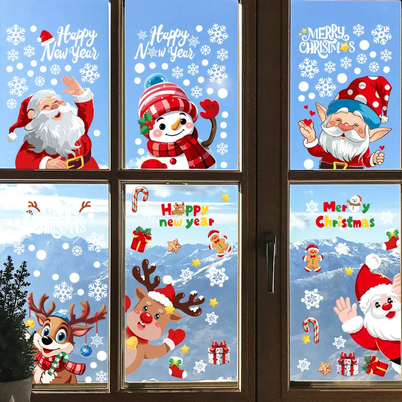Christmas Window Stickers Merry Christmas Decorations for Home 2024 Christmas Wall Sticker Kids Room New Year Decoration 2025