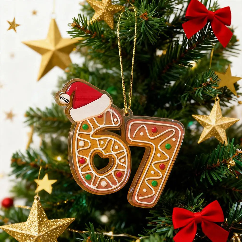 2025 Funny 67 Meme Gingerbread Christmas Ornament Acrylic Keepsake Gift For Grandchildren & TeensTrend Holiday Tree Decoration