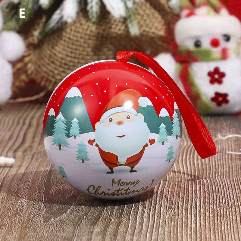 1pcs Christmas Ball Candy Box Christmas Tree Pendant Tinplate Children Spherical Gift Iron Box New Year Decoration Xmas