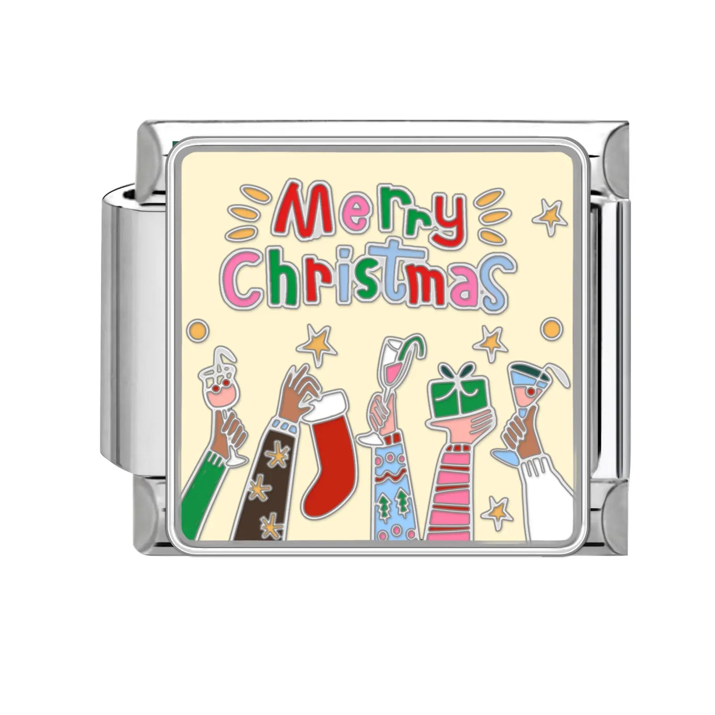 2024 Christmas Tree Santa Claus Socks Snowman Italian Charm Link Stainless Steel Fit 9mm Italian Chain Bracelet DIY Xmas Gift