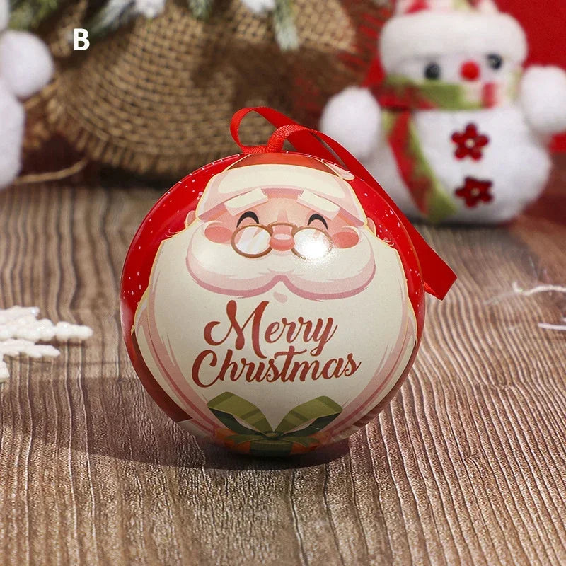 1pcs Christmas Ball Candy Box Christmas Tree Pendant Tinplate Children Spherical Gift Iron Box New Year Decoration Xmas