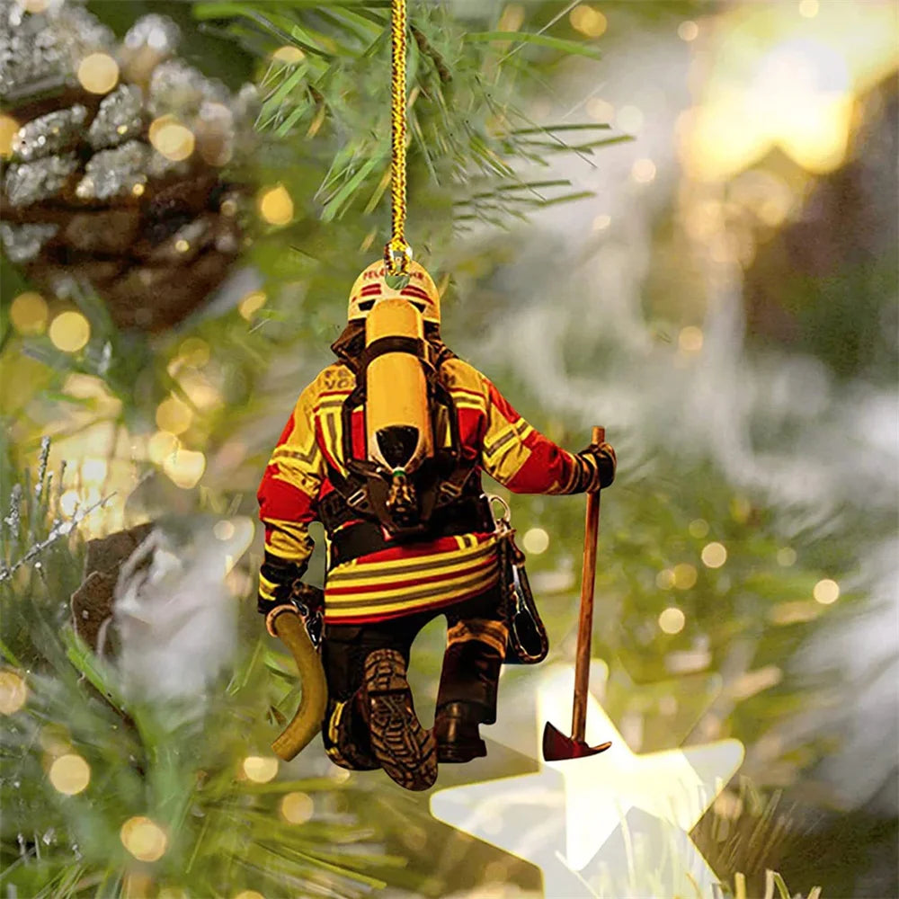 Christmas Tree Ornament Fire-themed Home Decoration Acrylic Keychain Personalized Firefighter Pendant For Gift For Firefighters