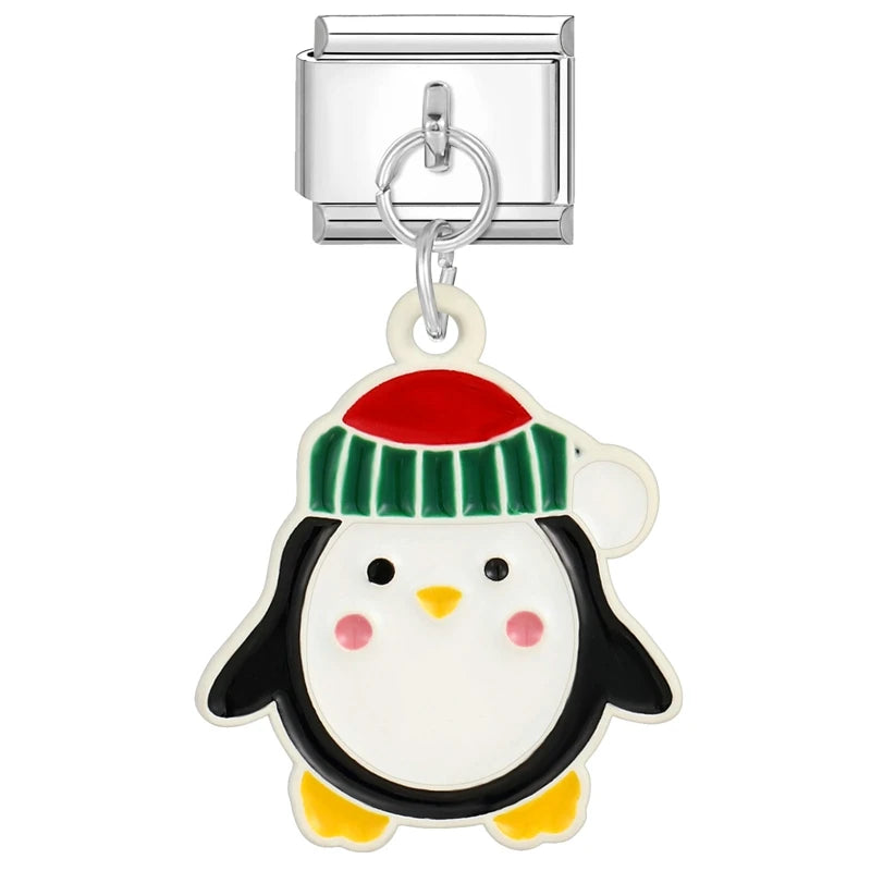 2024 Christmas Tree Santa Claus Socks Snowman Italian Charm Link Stainless Steel Fit 9mm Italian Chain Bracelet DIY Xmas Gift