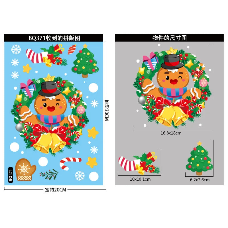 Christmas Window Stickers Merry Christmas Decorations for Home 2024 Christmas Wall Sticker Kids Room New Year Decoration 2025