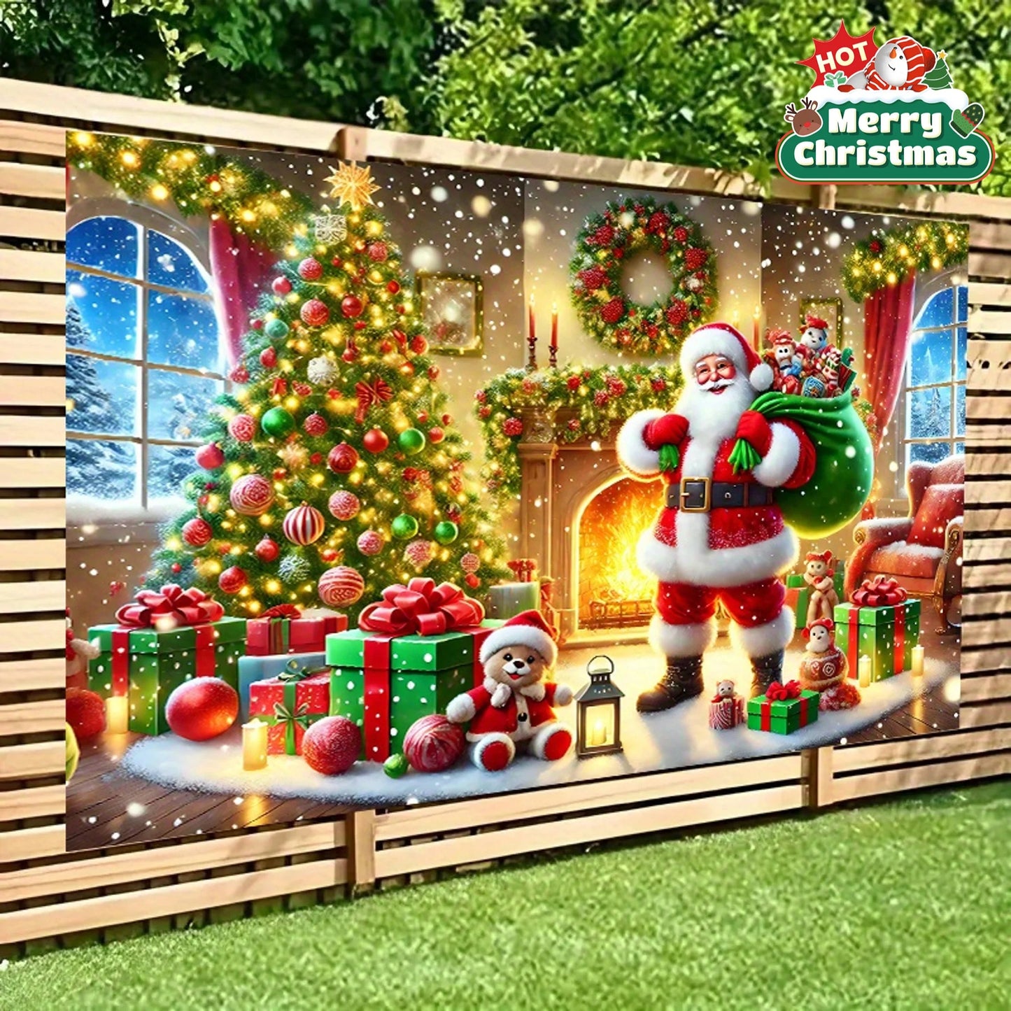 Vibrant Christmas scenes, decorated with trees and gifts suitable for living rooms, bedrooms, offices