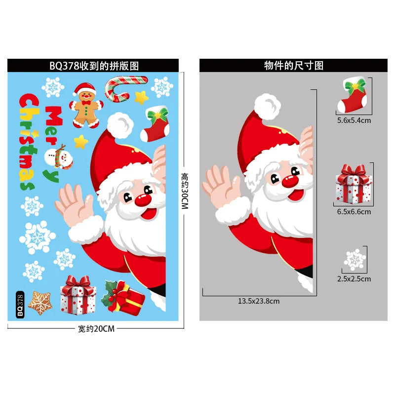 Christmas Window Stickers Merry Christmas Decorations for Home 2024 Christmas Wall Sticker Kids Room New Year Decoration 2025