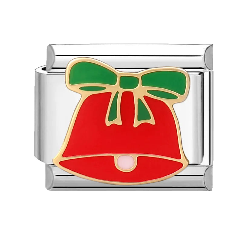 2024 Christmas Tree Santa Claus Socks Snowman Italian Charm Link Stainless Steel Fit 9mm Italian Chain Bracelet DIY Xmas Gift