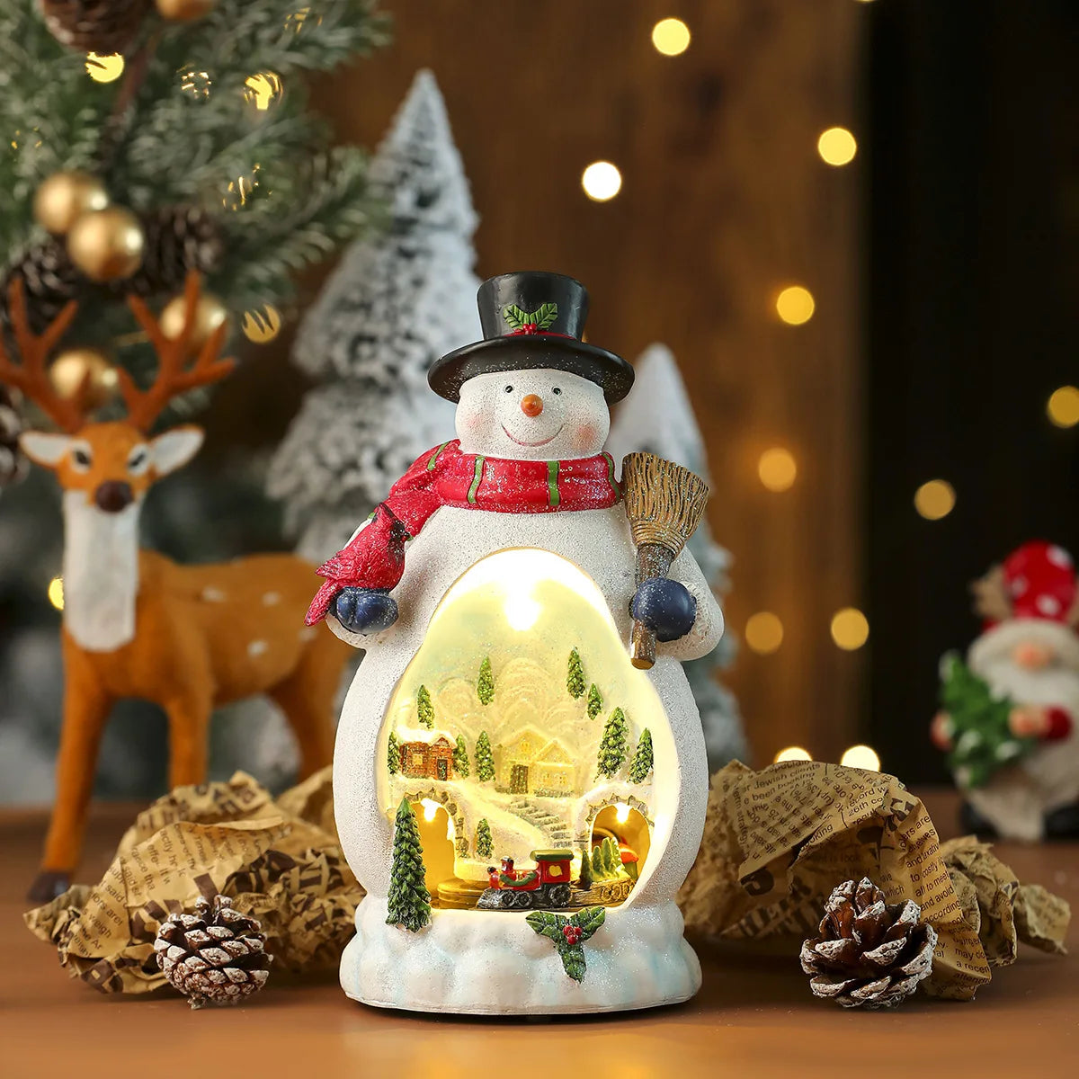 Christmas Resin Rotating Decorations LED Lights Multifunctional Old Man Music Box Christmas Gift Ornaments Kids Toy Dropshipping