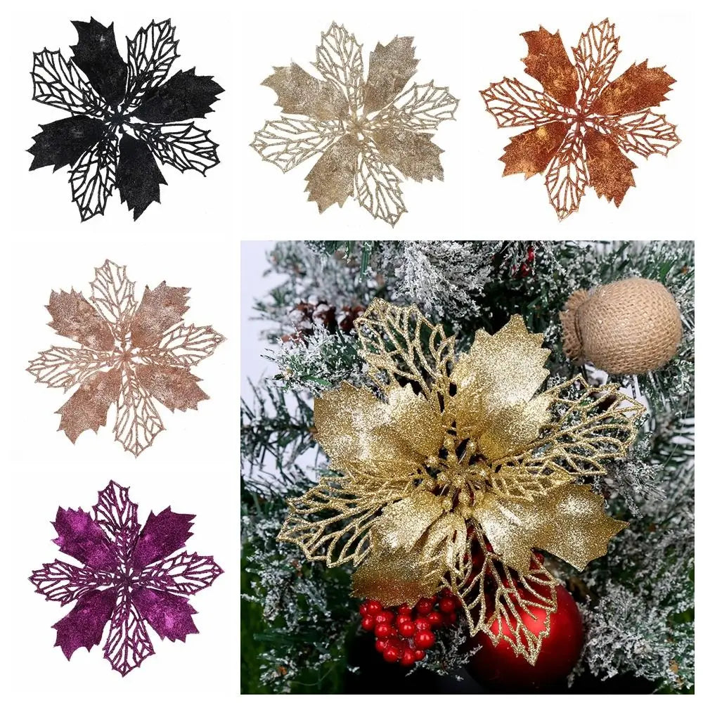Multi-color ChristmasTree Ornament Romantic Plastic Xmas Tree Pendant Hollow Artificial Hollow Flowers Christmas Tree Bottom