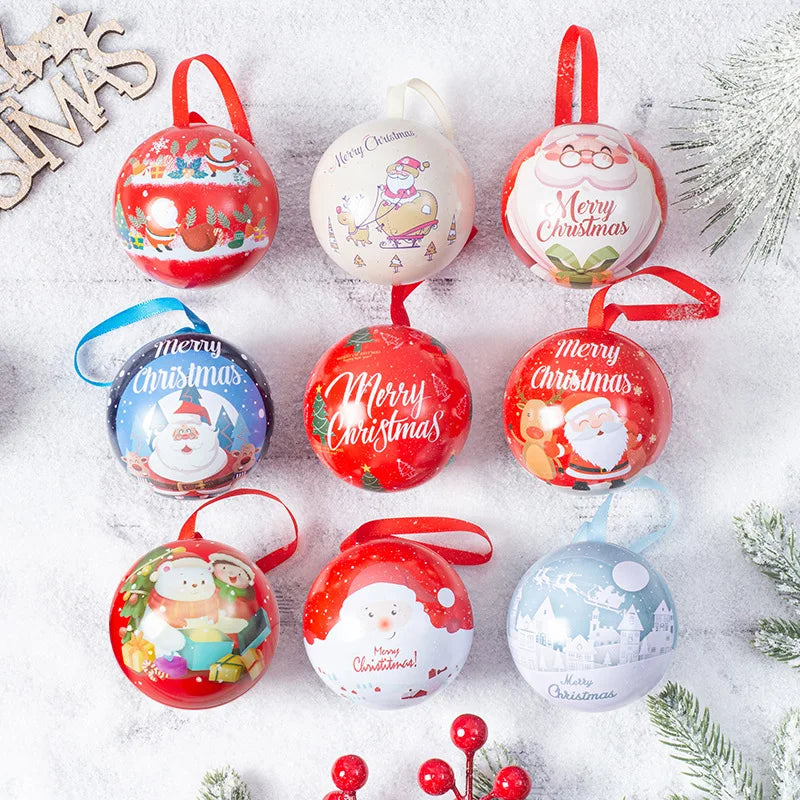1pcs Christmas Ball Candy Box Christmas Tree Pendant Tinplate Children Spherical Gift Iron Box New Year Decoration Xmas
