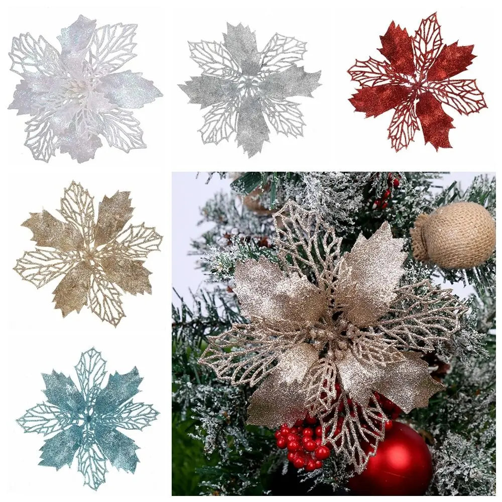 Multi-color ChristmasTree Ornament Romantic Plastic Xmas Tree Pendant Hollow Artificial Hollow Flowers Christmas Tree Bottom