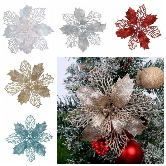 Multi-color ChristmasTree Ornament Romantic Plastic Xmas Tree Pendant Hollow Artificial Hollow Flowers Christmas Tree Bottom