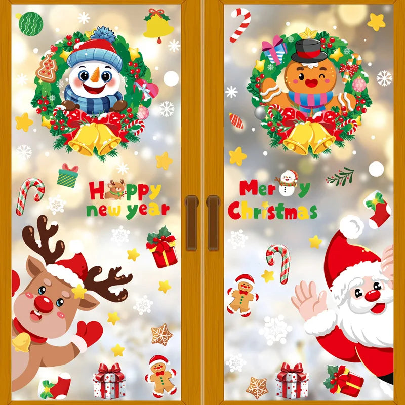 Christmas Window Stickers Merry Christmas Decorations for Home 2024 Christmas Wall Sticker Kids Room New Year Decoration 2025