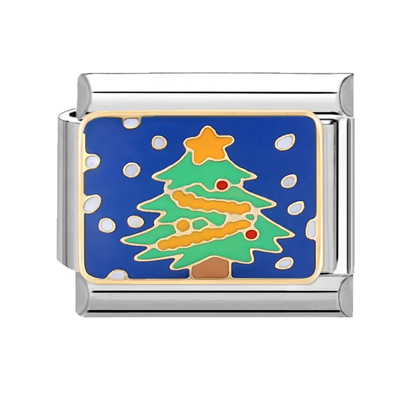 2024 Christmas Tree Santa Claus Socks Snowman Italian Charm Link Stainless Steel Fit 9mm Italian Chain Bracelet DIY Xmas Gift